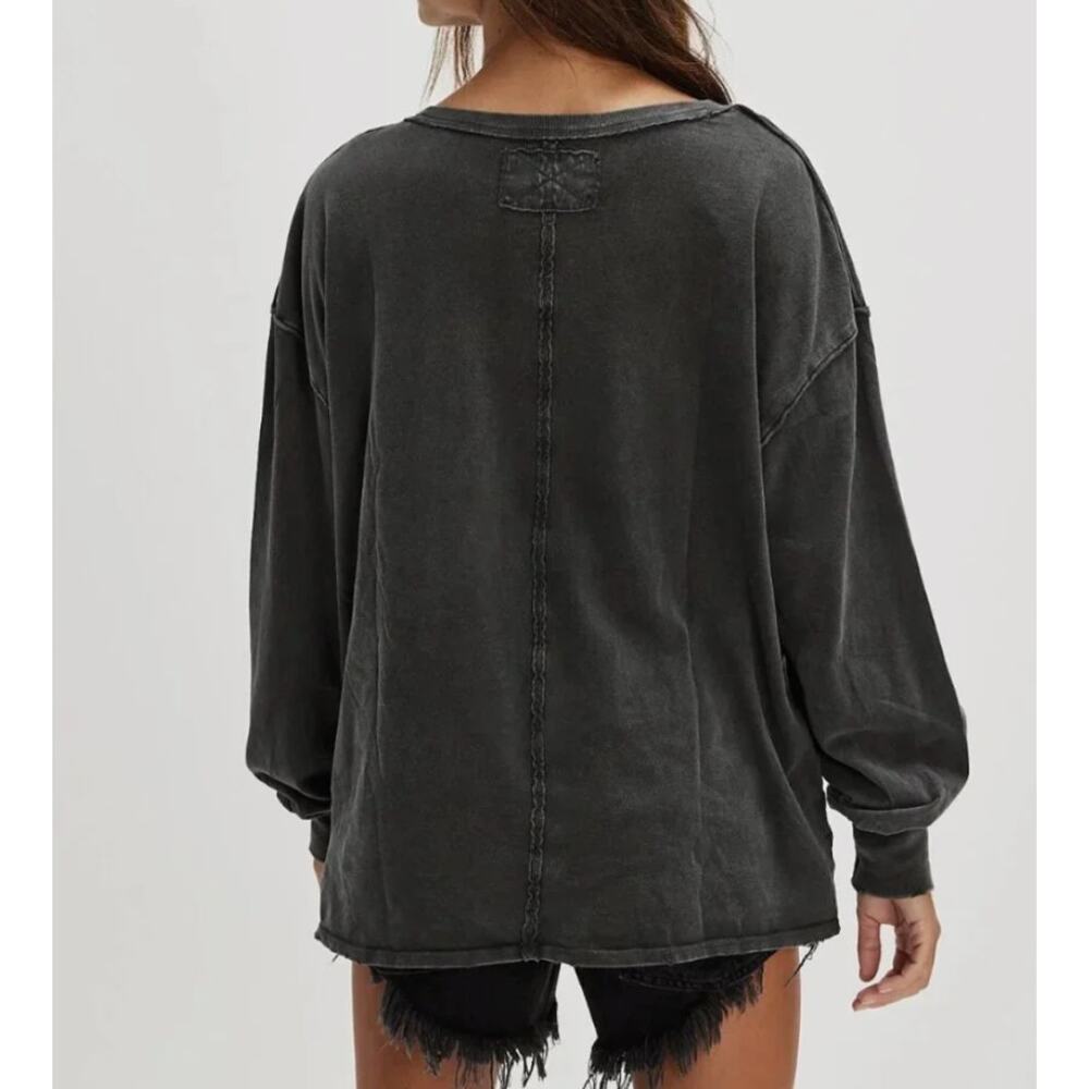 NEW Free People We The Free Fade Into You Long Sleeve Tee Shirt Oversized Black - Picture 3 of 5